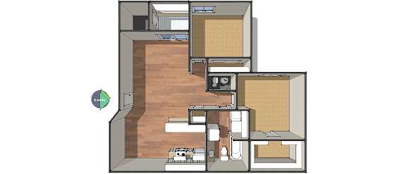 2Bed 1Bath Floor Plan at Fox Crossing Apartments, Colorado