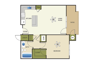 1 Bed 1 Bath Floor Plan at Enclave at 1400 South Apartments, Salt Lake City, UT