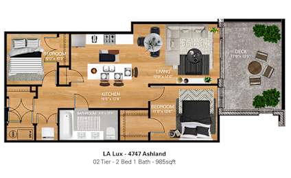  Floor Plan 2 Bedroom - 1 Bathroom