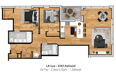  Floor Plan 2 Bedroom - 2 Bathroom