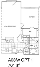 Floor Plan  1 Bedroom, 1 Bath 761 SF A3.5