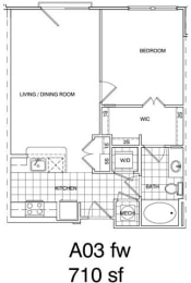 Floor Plan  1 Bedroom, 1 Bath 710 SF A3