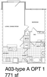 Floor Plan  1 Bedroom, 1 Bath 771 SF A3.9