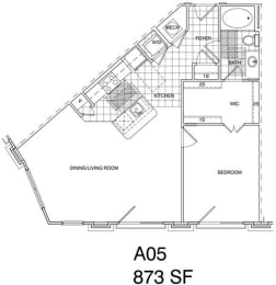 Floor Plan  1 Bedroom, 1 Bath 868 SF A5