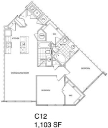 Floor Plan  2 Bedroom, 2 Bath 1101 SF C12