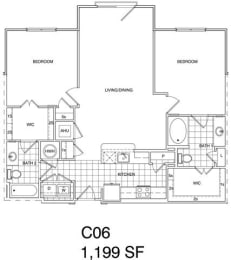 Floor Plan  2 Bedroom, 2 Bath 1199 SF C6