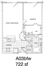 Floor Plan  1 Bedroom, 1 Bath 728 SF KA3.1