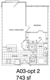 Floor Plan  1 Bedroom, 1 Bath 748 SF KA3.3