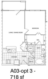 Floor Plan  1 Bedroom, 1 Bath 718 SF KA3