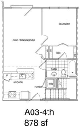 Floor Plan  1 Bedroom + Loft, 1 Bath 878 SF KA3L1