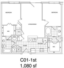 Floor Plan  2 Bedroom, 2 Bath 1080 SF KC1.2