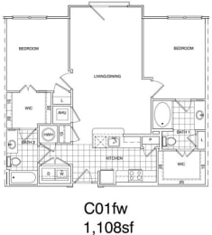 Floor Plan  2 Bedroom, 2 Bath 1108 SF KC1.5