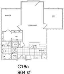 Floor Plan  2 Bedroom, 1 Bath 964 SF KC161