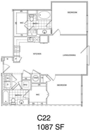 Floor Plan  2 Bedroom, 2 Bath 1087 SF KC22