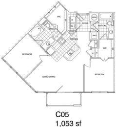 Floor Plan  2 Bedroom, 2 Bath 1053 SF KC5