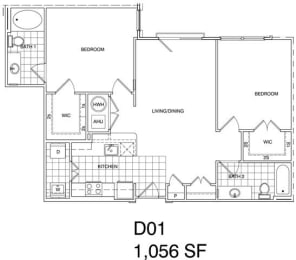 Floor Plan  2 Bedroom, 2 Bath 1056 SF KD1