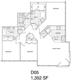 Floor Plan  3 Bedroom, 2 Bath 1352 SF KD5