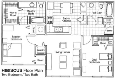 Hibiscus Floor Plan with 2 Bedrooms and 2 Bathrooms