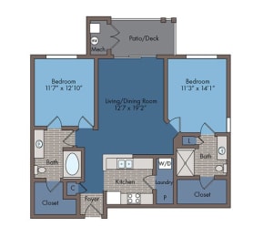 Lafayette Floor Plan at Abberly Square Apartment Homes, Waldorf, MD, 20601