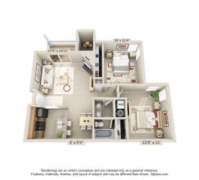  Floor Plan 2 Bed 1 Bath
