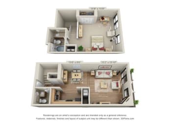  Floor Plan 1 Bed 1.5 Bath D