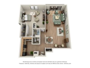  Floor Plan 1 Bed 1.5 Bath B