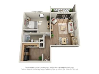  Floor Plan 1 Bed 1 Bath A