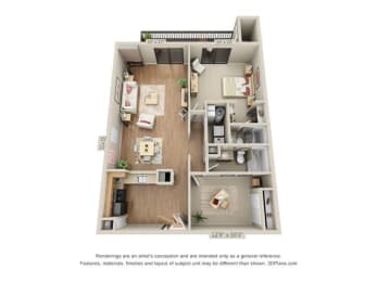  Floor Plan 1 Bed 2 Bath