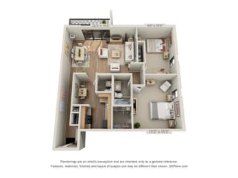  Floor Plan 2 Bed 1.5 Bath A