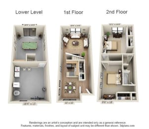  Floor Plan 2 Bed 1.5 Bath Townhouse