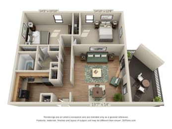  Floor Plan 2 Bed 1 Bath A