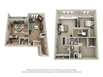  Floor Plan 2 Bed 2.5 Bath