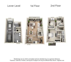  Floor Plan 3 Bed 2.5 Bath Townhouse