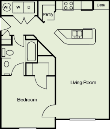 One Bedroom One Bathroom Floor Plan at Camri Green Apartments, Jacksonville, FL, 32257