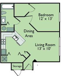 One Bedroom One Bathroom 699 Sqft Floor Plan at Leigh Meadows Apartments, Florida