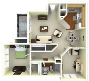 1 Bedroom Floor Plan | 880 Sq. Ft. | Gwinnett Apartments in Norcross GA