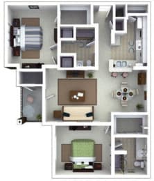 2 Bed 2 Bath Floor Plan with 1,210 Sq. Ft. at Roswell Village Apartments Roswell GA