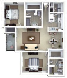 2 Bed 2 Bath Floor Plan with 1,264 Sq. Ft. at Roswell Village Apartments Roswell GA