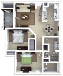 1 Bed 1 Bath Floor Plan with 986 Sq. Ft. at Roswell Village Apartments Roswell GA