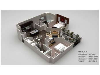 2 bed 2 bath Saxon Floor Plan at Village at Terra Bella Apartments, Land O' Lakes, Florida