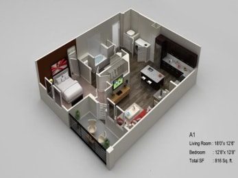 1 bed 1 bath Vienna Floor Plan at Village at Terra Bella Apartments, Land O' Lakes, FL