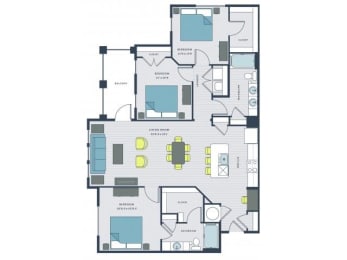 3 bed 2 bath Beresford Floor Plan |Wharf 7