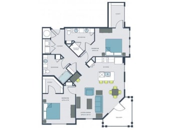 2 bed 2 bath Joe Floor Plan |Wharf 7