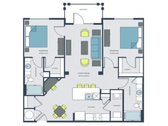 2 bed 2 bath Marshall Floor Plan |Wharf 7
