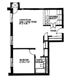 Floor Plan  One bedroom, one bathroom apartment layout at The Dalhousie Place in Amherstburg, ON