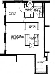 Floor Plan  One bedroom, one bathroom apartment layout at Dalhousie Place in Amherstburg, ON
