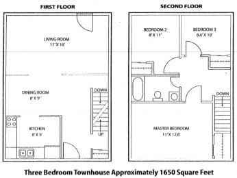 Floor Plan  Floor plan of 3 bed, 1 bath, deluxe suite with balcony access at Tamarack Woods in Barrie, ON