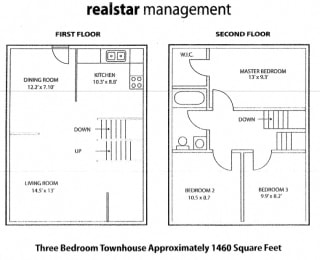 Floor Plan  Floor plan of 3 bed, 1 bath, high quality units with balconies at Tamarack Woods in Barrie, ON