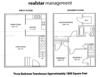 Floor Plan  Floor plan of 3 bed, 1 bath, contemporary, luxury unit at Tamarack Woods in Barrie, ON