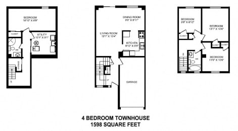 Floor Plan  Floor plan of 4 bed, 2 bath, high end modern suite at Tamarack Woods in Barrie, ON